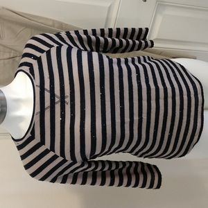 INC raglen sleeve sweater with bling in the navy stripe and solid kahaki in the